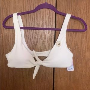 Forever 21 White Ribbed Tie Front Bathing Suit Top